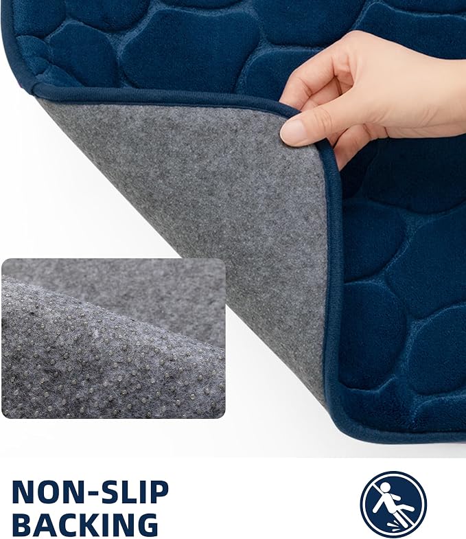 YIHOUSE Memory Foam Bath Mat Cobblestone Bathroom Rugs Super Water Absorbent Bath Mats for Bathroom Machine Washable Bath Rugs(20x32,Dark Blue)