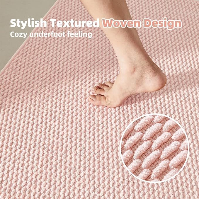 TYUU Bathroom Rugs Non Slip Washable, Super Absorbent Thin Bath Mat Quick Dry Low Pile Bathroom Rug, Pink 24"x36"