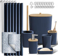 Clara Clark Bathroom Accessories Set - Bathroom Set, Bathroom Sets with Shower Curtain and Rugs, Shower Curtain Set with Bathroom Trash Can - Ombre Navy - 22PC