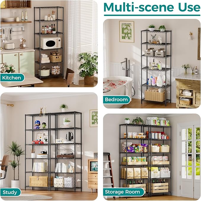 SINGAYE Shelf Wire Shelving Adjustable Storage Shelves Rack Standing Units for Kitchen Closet Laundry Bathroom Organizers Metal Pantry Narrow Mesh Gaps 14" D x 24" W x 72" H Black