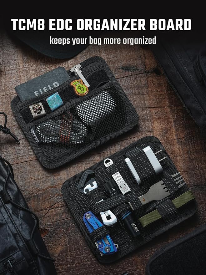 TACTICAL_GEEK TCM8 EDC Organizer Board, Anti-Slip Elastic Woven Board, Utility Bag Insert Panel for Small Gear, Backpack Accessories with Open Pocket & Mesh Pocket (Black)
