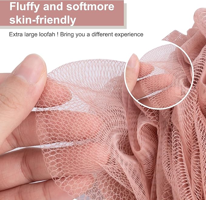 MTDLYICE Loofah Sponge XXL-100g 4 Pack, Bath Sponge Soft Mesh Shower Puff Loofah for Men, Exfoliating Body Scrubber for Women, Shower Accessories (Cherry Red)