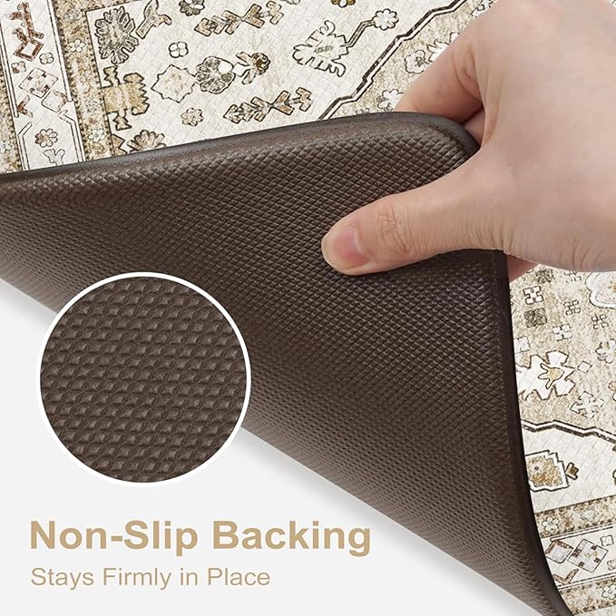 Collive Farmhouse Anti Fatigue Kitchen Mat, Cushioned Kitchen Rug Sets of 2 Waterproof Non Slip Kitchen Floor Mats Ergonomic Comfort Standing Mat for Laundry, Office, Sink, Desk, Taupe