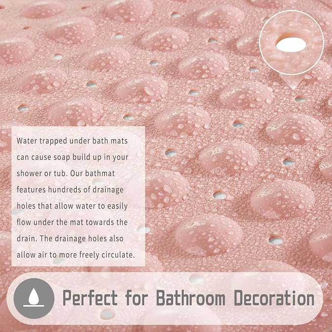 Yimobra Non Slip Bathtub Mat 40 x 16 Inch, Extra Long Shower Mat with Drain Holes, Machine Washable Baby Bath Mats, Strong Suction Cups for Bathroom Floor, Pink