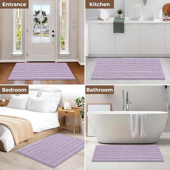 Bcoimo Large Bathroom Rug, Chenille Bath Mat with High Low Pile Design, Soft Absorbent Non Slip Bath Rug, Machine Washable Quick Dry Mat for Shower, Tub, Sink and Vanity