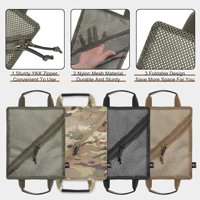 PETAC GEAR Tactical Storage Mesh Pouch Set,Insert Modular Utility Admin Pockets,Travel Organizer EDC Bag