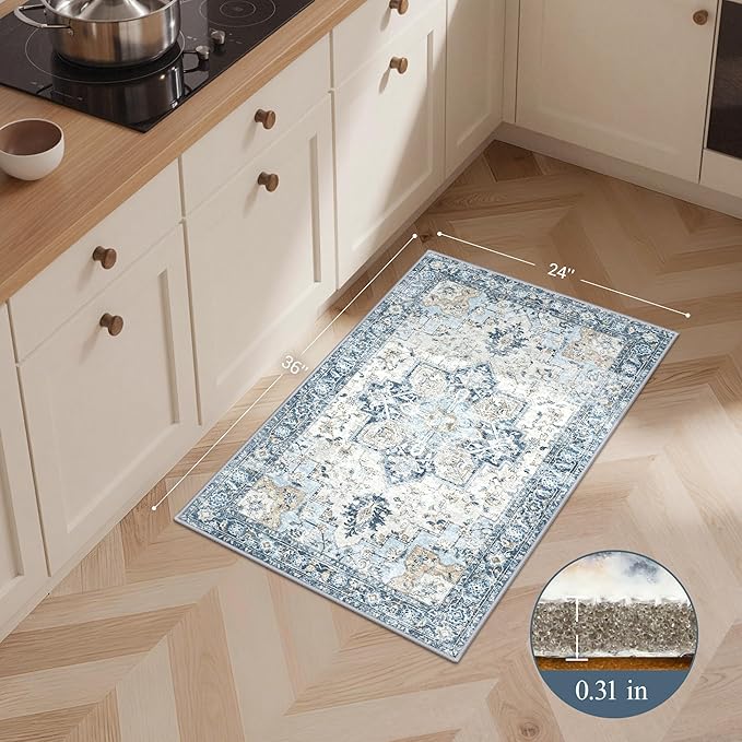 GENIMO Kitchen Rugs Non Slip Washable, Kitchen Mats for Floor, Cushioned Standing Mat, Kitchen Runner Rug Floor Mat for Kitchen Decor, Laundry, Sink, Entryway, Home, 24"x36", Blue