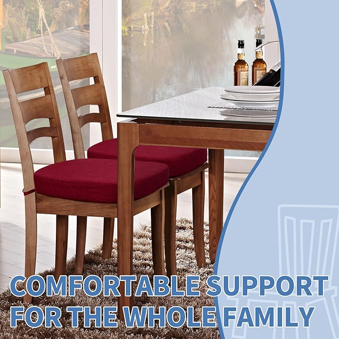 BUYUE Thickened 2.5" Friendly Woven Fabric Dining Chair Cushion, U-Shape High Density Foam Comfortable Chair Pad for Kitchen, Slip Resistant Indoor Seat Cushion (1 Piece, Red)