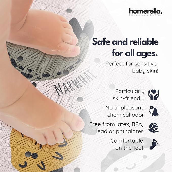 Bath Tub Mat Non Slip Anti Mold for Kids BPA Free INCL Hooks - homerella® Ocean Sea Animals 40x16, Baby Bath Mat Non Slip 200 Suction Cups, Non Toxic Machine Washable Toddler Bath Mat, EU Certified