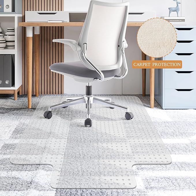 KMAT Office Chair Mat for Carpet, Computer Desk Mat,Clear Desk Chair Mat for Home Office Rolling Chair,Heavy Duty Floor Protector-Easy to Clean,Anti-Slip-36 x48 with Lip