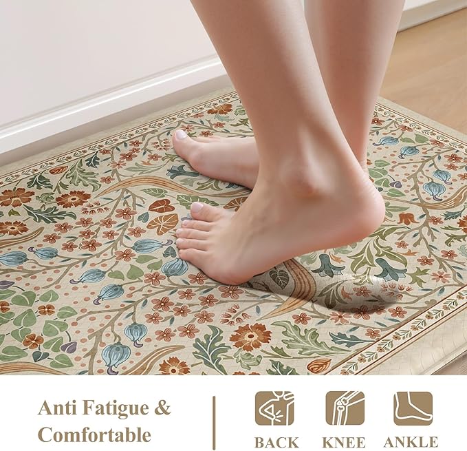 Collive Kitchen Mats Cushioned Anti Fatigue, Non Slip Waterproof Kitchen Floor Mat Beige Rug 2 Piece, Modern Comfort Desk Standing Rugs for Sink, Home Office, Laundry, Bedroom