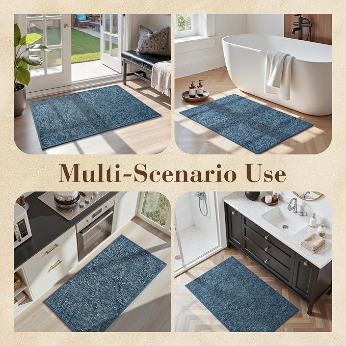 MontVoo Door Mat Indoor Entrance Doormat, Absorbent Durable Rubber Non Slip Front Door Mat for Inside Entry Entryway Dirt Trapper Welcome Mat, Navy Blue 17''x30''