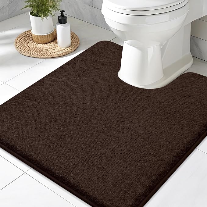 Smiry Memory Foam Toilet Rugs U-Shaped 20x20, Extra Soft Absorbent Non-Slip Contour Bathroom Rugs, Machine Washable Bath Mats for Toilet, Brown