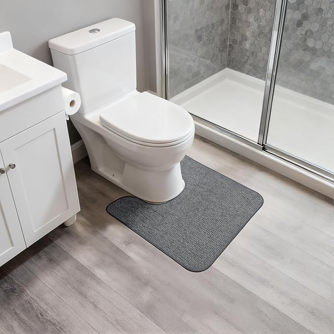Bosap Toilet Rugs U Shaped Bathroom Rug,Machine Washable Non Slip Quick Dry Super Absorbent Ultra Thin Toilet Mats for Bathroom Toilet.Dark Grey,1'8"x2'(20x24inch)