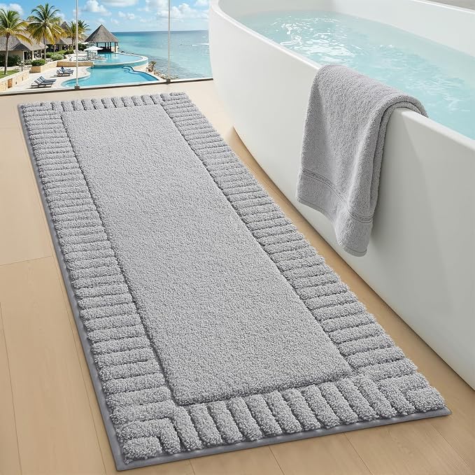LUMI Bathroom Rugs Non Slip with Rubber Backing, Extra Soft Plush Microfiber Bath Rug Absorbent, Machine Washable Bath Mat Quick Dry for Tub, Shower, Hotel, Light Grey, 24"x60"