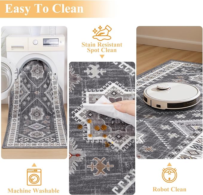 HEBE Boho Kitchen Rug Sets 3 Piece with Runner Non Slip Kitchen Rugs and Mats Washable Kitchen Mats for Floor Thick Kitchen Floor Mat Carpet Runner Rugs for Hallway Laundry Holiday Decor