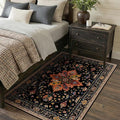 RELEANY Area Rugs 3'x5' Washable Non-Slip, Floral Vintage Distress Medallion Carpet for Living Room Bedroom Dining Room, Black Colorful Floral Dark Tan