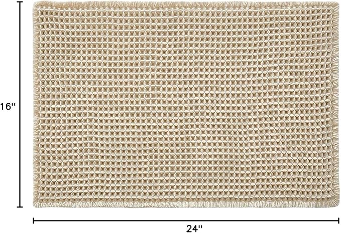 TYUU Pale Beige Bathroom Rug, Waffle Bath Mat Non Slip Washable Super Absorbent Quick Dry Boho Farmhouse Bathroom Decor, 24''x16'' Pale Beige