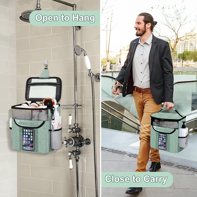 Attmu Shower Caddy Portable for Dorm Room Essentials, Hanging Shower Bag for College, Large Capacity Mesh Shower Caddy for Bath Essentials (Dusty Green)
