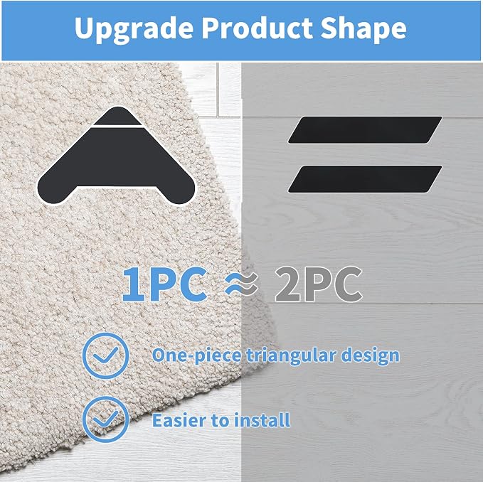 16 PCS Grippers for Rugs(2024 New), Lakuti Non Slip Dual Sided Rug Pads Grippers for Hardwood Floors and Tiles, Reusable Adhesive Carpet Rug Tape for Area Rugs(Black)