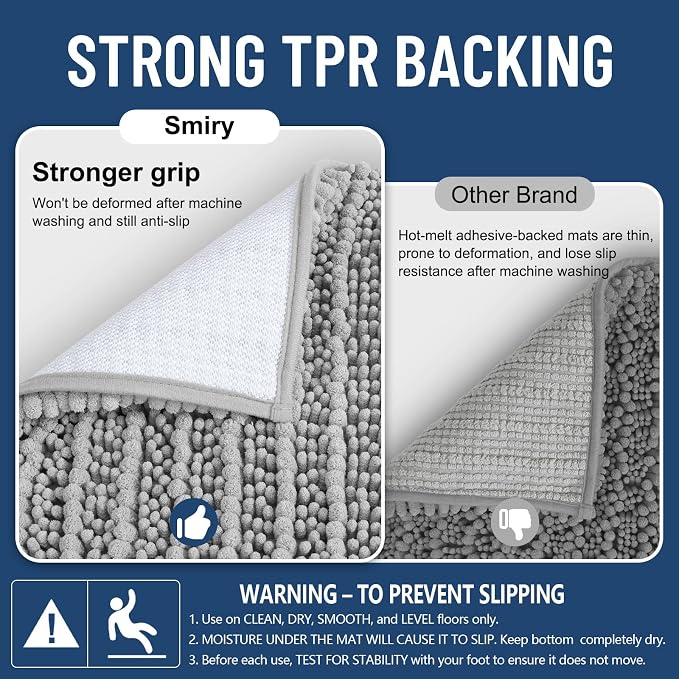 Smiry Bathroom Rugs Mat 59x24, Extra Soft Absorbent Chenille Bath Rugs, Non Slip Rubber Backing Machine Washable Quick Dry Bath Mats for Bathroom Floor, Tub, Shower, Home Decor Accessories, Light Grey