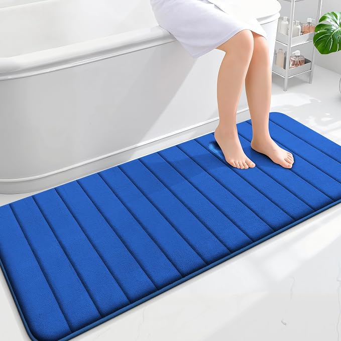 OLANLY Memory Foam Long Bathroom Rugs Runner 59x24, Super Soft Absorbent Bath Mat, Quick Dry, Machine Washable Shower Floor Rugs, Bathmat Carpet, Bathroom Home Decor Accessories, Royal Blue