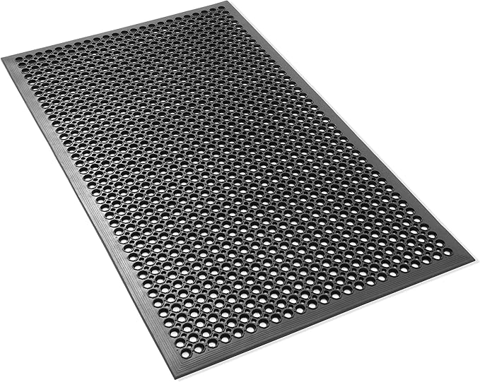 GRIDMANN Rubber Floor Mat, 36" x 60" Anti-Fatigue Drainage Mat, Non-Slip and Grease Resistant for Restaurants, Commercial Kitchens, Bar Floors, Black