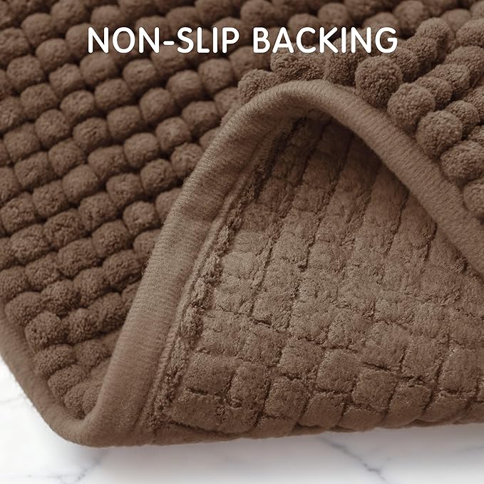 SUBRTEX Bathroom Rugs, 24" x 55" Chenille Bath Rug Soft Short Plush Bath Mat Soft Shower Mat Water Absorbent Shower Mat Quick Dry Machine Washable, Brown
