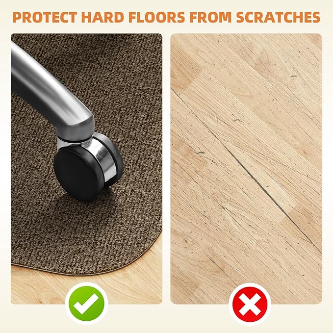 Office Chair Mat for Hardwood and Tile Floor, 63" x 51" Computer Desk Chair Mats, Anti-Slip Mat for Rolling Chair, Large Floor Protector for Home Office, Coffee Color