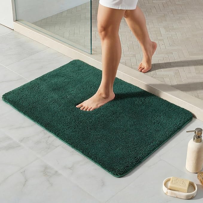 TYUU Bathroom Rugs Non Slip Washable, Ultra Soft Super Absorbent Quick Dry Small Bath Mat with Rubber Backing for Bathroom Floor, Shower, or Sink, Dark Green 24" x 36"