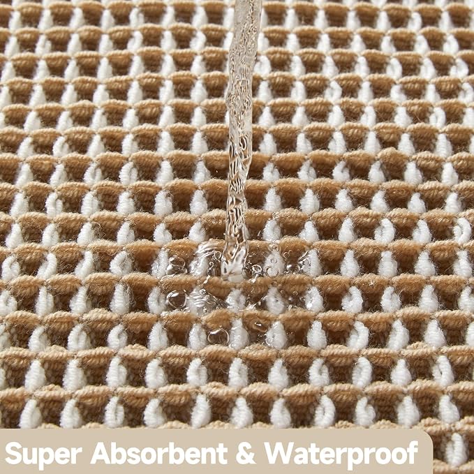 TYUU Waffle Bath Mat, Boho Bathroom Rugs Non Slip Washable Super Absorbent Quick Dry Bath Mat Farmhouse Bathroom Decor, 36"x24" Khaki and White