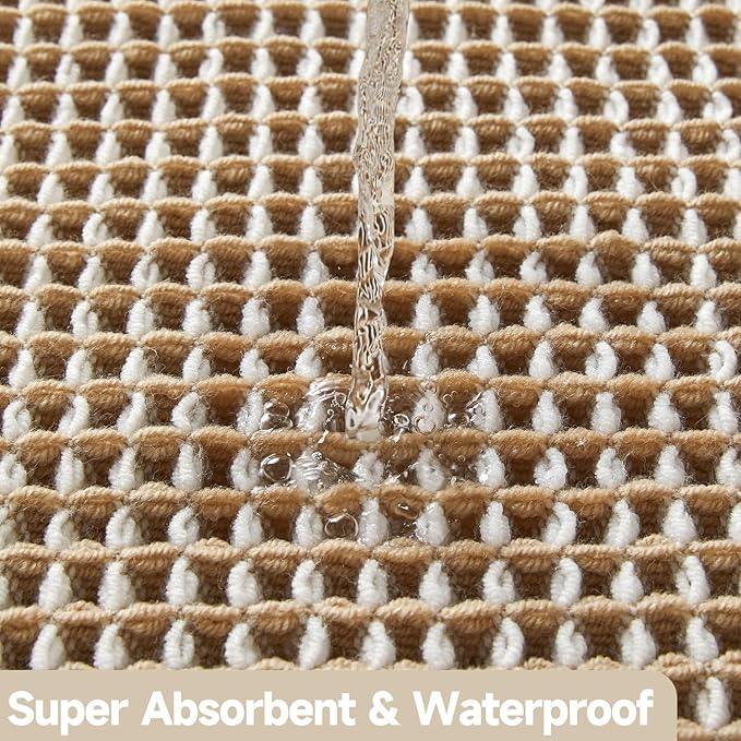 TYUU Waffle Bath Mat, Boho Bathroom Rugs Non Slip Washable Super Absorbent Quick Dry Bath Mat Farmhouse Bathroom Decor, 48"x24" Khaki and White