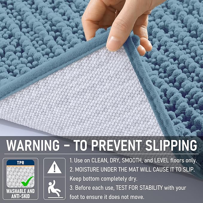OLANLY Toilet Rugs U Shaped 24x20, Thick Soft and Absorbent Chenille Contour Bath Mat, Non-Slip Rubber Backing, Machine Washable Quick Dry Toilet Mat, Home Decor Accessories, Airy Blue