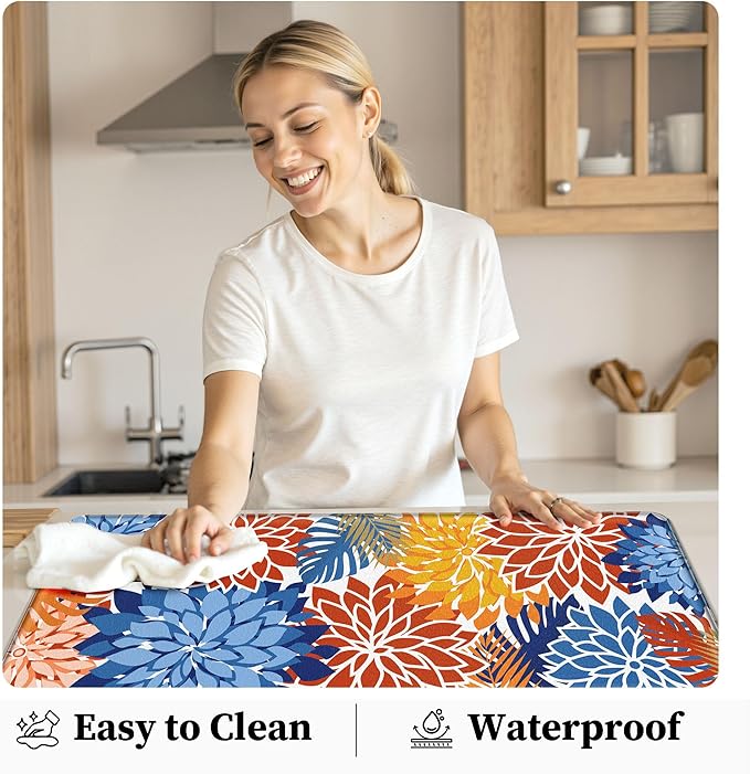 Arenarug Kitchen Mats for Floor 2PCS Cushioned Anti Fatigue Kitchen Mats Waterproof Non Slip Kitchen Mat Rug Set Comfort Foam Standing Mat for Sink, Laundry, Office, 24"x39"+24"x59", Red Blue