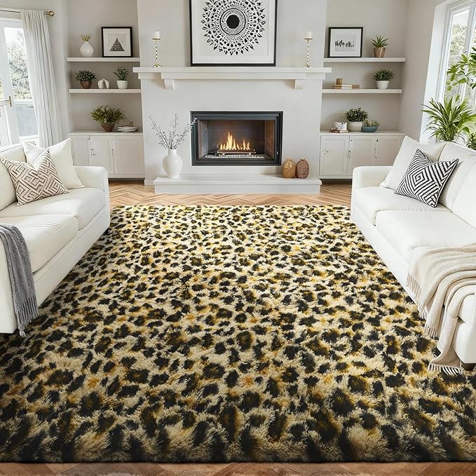 Ophanie 6x9 Leopard Rugs for Living Room Bedroom, Large Cheetah Print Rug Fluffy Shag Fuzzy Plush Soft Throw,Large Shaggy Floor Big Faux Animal Throw Carpets,Home Decor Aesthetic