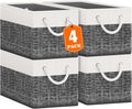 Fab totes Storage Bins 4-Pack, Foldable Storage Baskets for Organizing Toys, Books, Shelves, Closet, Large Storage Box with Rope Handles, Sturdy Organizer Bins, White & Black