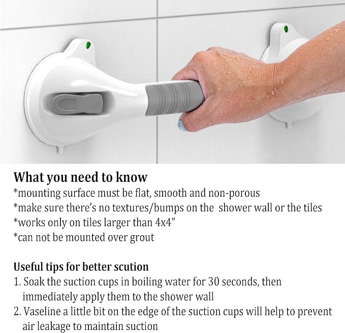16.5inch 2 Pack Suction Balance Assist Bathroom Shower Handle,Bath Grab Bar with Indicators(White/Grey)