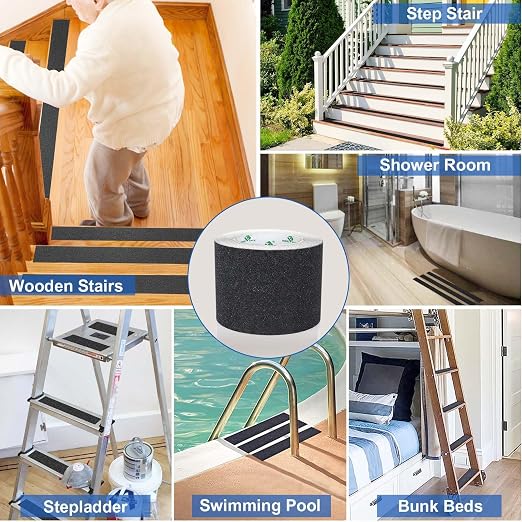 BOMEI PACK Black Anti Slip Tape, 4 Inch x 33 Foot Non-Slip Traction Grip Tape for Stairs, Waterproof Stair Treads Grip Non Slip, Non Skid Tape for Steps, Outdoor Black Grip Tape