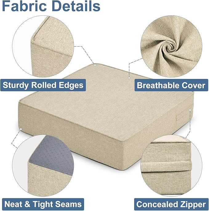 Shinnwa Gel Memory Foam Recliner Cushion for Elderly, Extra Large Seat Cushion, Dual-Layer Foam Chair Pad for Couch, Armchair, Wicker Chairs, Floor, 18 × 18 × 4in, Beige