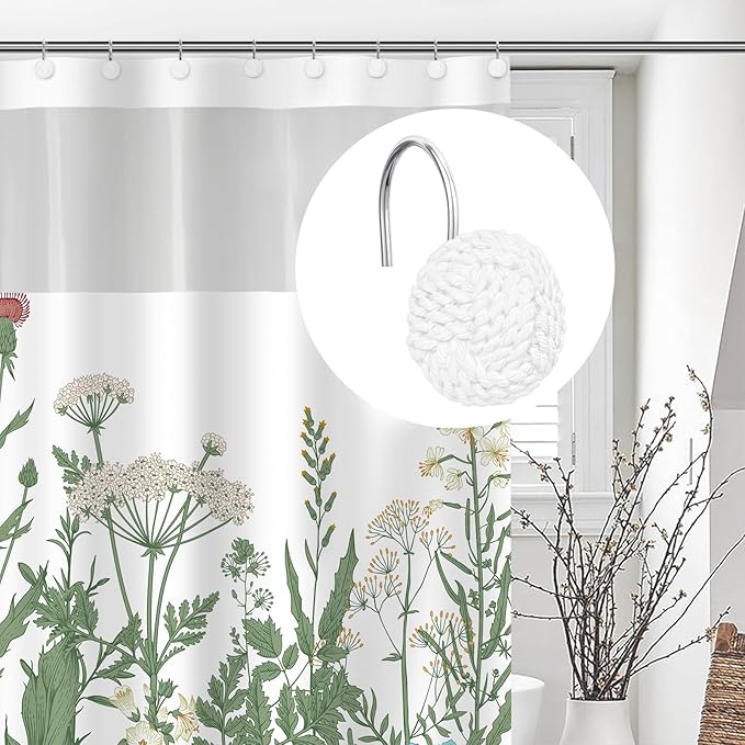 Sunlit Boho Knots Shower Curtain Hooks, Home Decorative White Shower Curtain Rings for Bathroom, Seaside Nautical Shower Curtain Hangers Bathroom Accessories, Set of 12