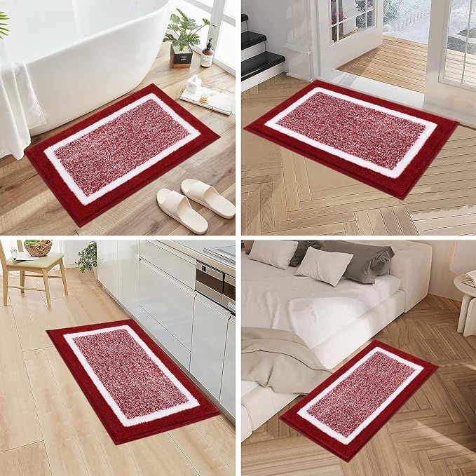 Pauwer Bathroom Rugs Sets 3 Piece Bathroom Shower Rugs with U-Shaped Contour Toilet Mat Absorbent Microfiber Plush Bath Mats Non Slip Bath Rugs Machine Washable Shaggy Bath Floor Mats, Red