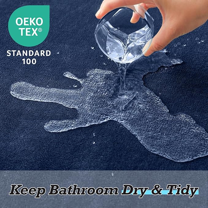 HUXMEYSON Bathroom Rugs Sets 2 Piece, Non-Slip & Quick Dry Bath Mat Set, Ultra Soft Velvet Bath Rugs for Bathroom, Toilet and Shower Floor, Navy