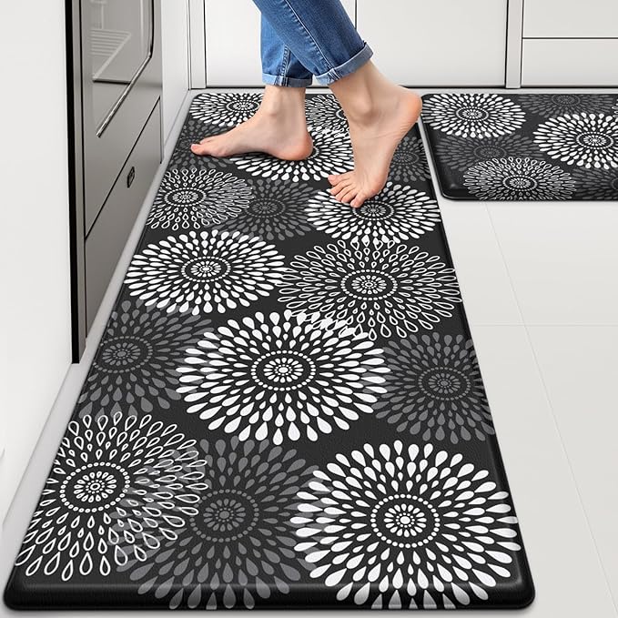 LuxStep Kitchen Mat Cushioned Rugs Anti-Fatigue Mats for Kitchen Floor,Waterproof Non-Slip Mats and Rugs Set for Office,Floor,Laundry 17.3"×30"+17.3"×47",Black