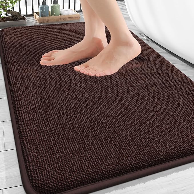 OLANLY Thick Memory Foam Bath Mat Rug 30x18, Extra Soft Absorbent Bathroom Rug, Quick Dry Bath Mats, Non-Slip, Machine Washable Carpet for Bathroom, Tub and Shower, Home Decor Accessories, Brown