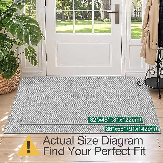 LUMI Ultra Thin Indoor Door Mat for Entrance 32"x48", Non Slip Entryway Mat, Low Profile Doormat, Unique Herringbone Design Carpet for Inside, Patio, Porch, Gray