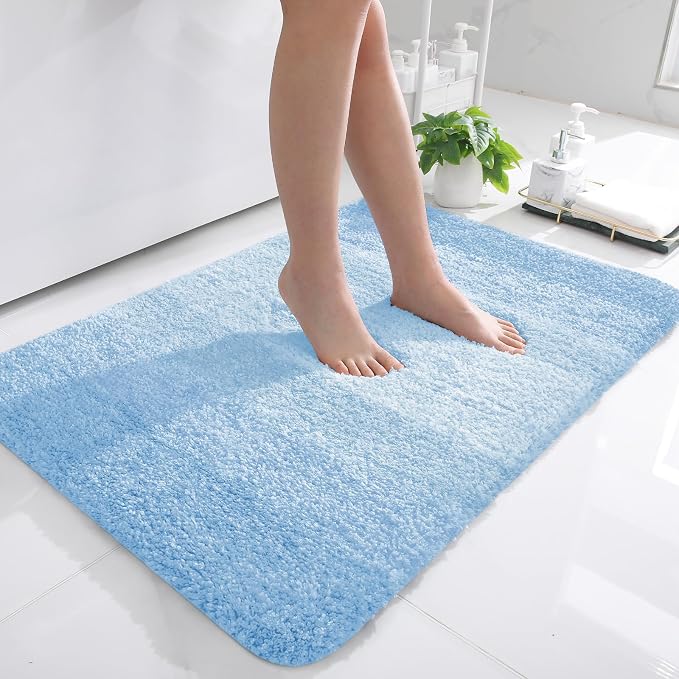 OLANLY Bathroom Rugs Mat 36x24, Extra Soft Absorbent Microfiber Bath Rugs, Rubber Backing, Quick Dry, Machine Washable Bath Mats for Bathroom Floor, Tub and Shower, Home Decor Accessories, Sky Blue