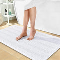 OLANLY Thick Bathroom Runner Rugs 44x24, Extra Absorbent Chenille Striped Bath Rugs, Rubber Backing, Machine Wash Dry, Long Bath Mats for Bathroom Floor, Tub and Shower, Home Decor Accessories, White