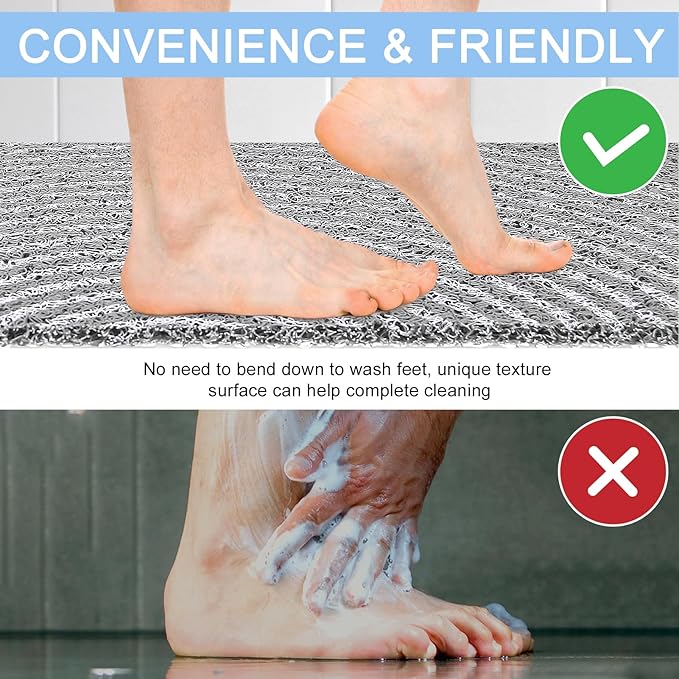 Square Shower Mat 32x32 Inch Non Slip Large Bath Mat for Inside Shower Loofah Soft Textured Bathroom Floor Mat Foot Massage Scrubber for Wet Area, Not Suction Cups, Quick Drying (White semi-Circle)