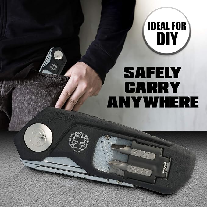 Folding Utility Knife & Box Cutter Combo with Screwdriver Bits, Wire Stripper, Quick-Change Blades, Belt Clip & Refills - Versatile Everyday Carry Tool