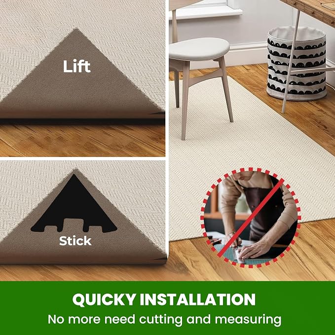 Triangle Rug Gripper Pads, Pack of 16 – Super Adhesive Reusable & Washable Non-Slip Corner Grips for Area Rugs, Mats & Runners, Helps Keep Rugs Flat on Hard Floors